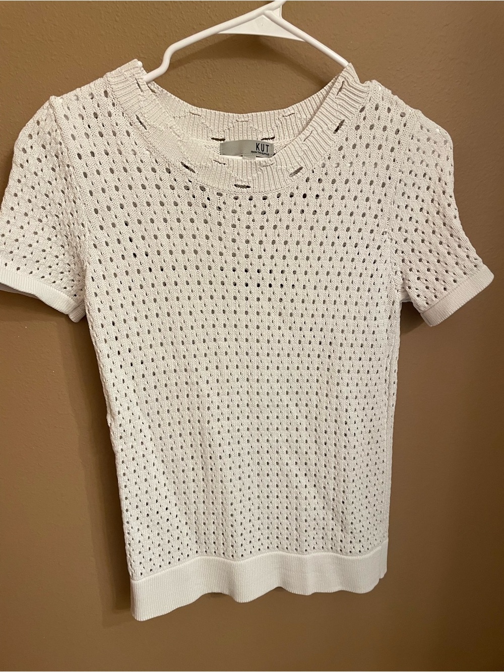 Kut from the Kloth White Open-Knit Short Sleeve Sweater